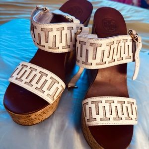 Tory Burch Regan T Logo Cork Wedge Sandals